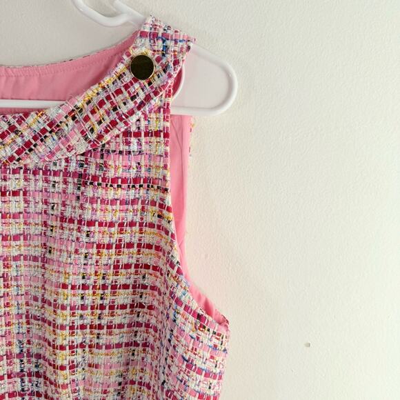 Talbots RSVP Pink Ribbon Tweed Gold Button Shift Dress 12 Petite - Picture 6 of 12